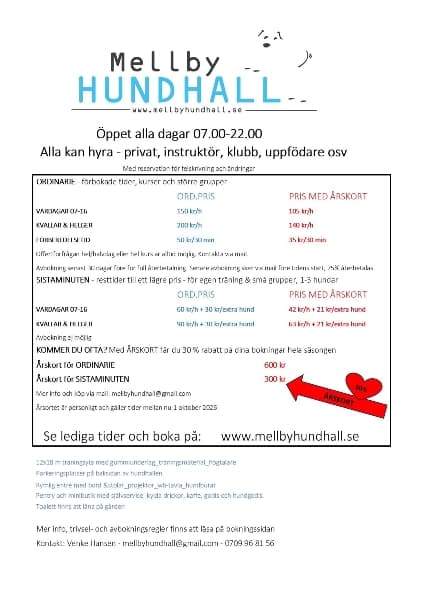 Prislista säsong 2025-2026